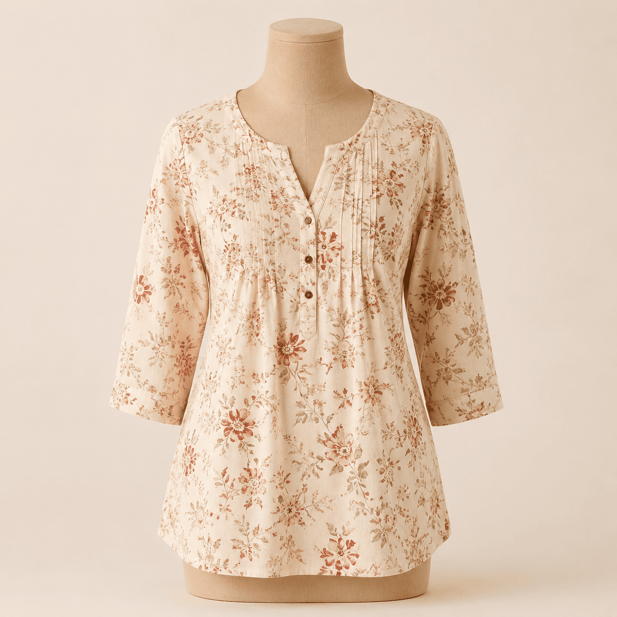 Cream Floral Printed Casual Top